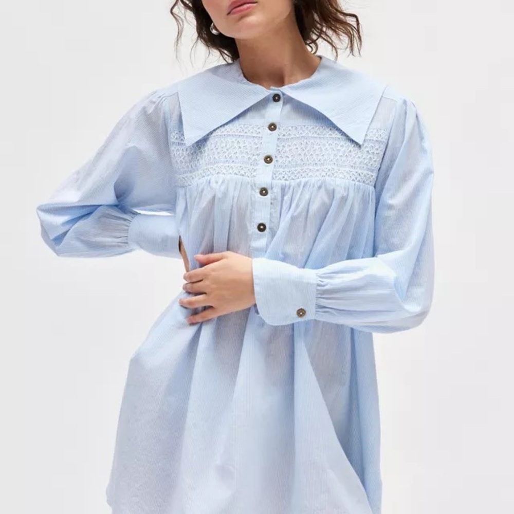 Baby Blue Stripe Collared Mini Dress